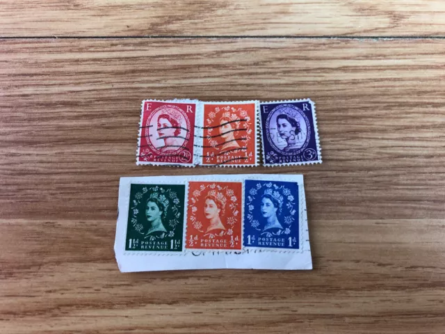 Bundle GB QEII Pre Decimal Definitive Stamps 1/2 d 1d 1 1/2 d 2 1/2 d 3 d 3