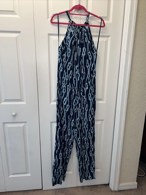 Escapada Living BeachwearNautical Rope Print Tie Waist Halter Neck Jumpsuit Sz S
