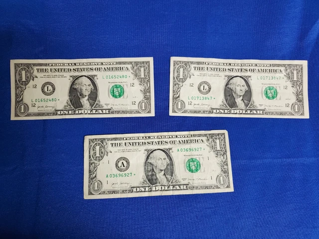 One $1 Dollar Star Note Lot of 3. Series 2017