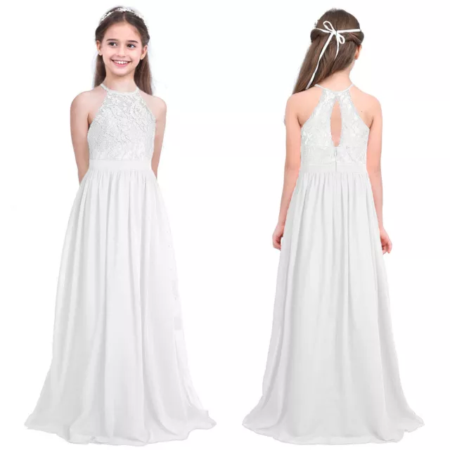 UK Kid Chiffon Flower Girl Dress Floral Lace Prom Gown Wedding Long Maxi Dresses