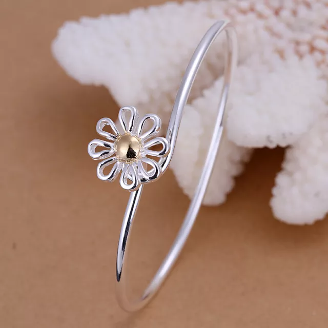 925 Silver Sun Flower Bangle Bracelet Womens Classic Fashion Bangles Party Gift