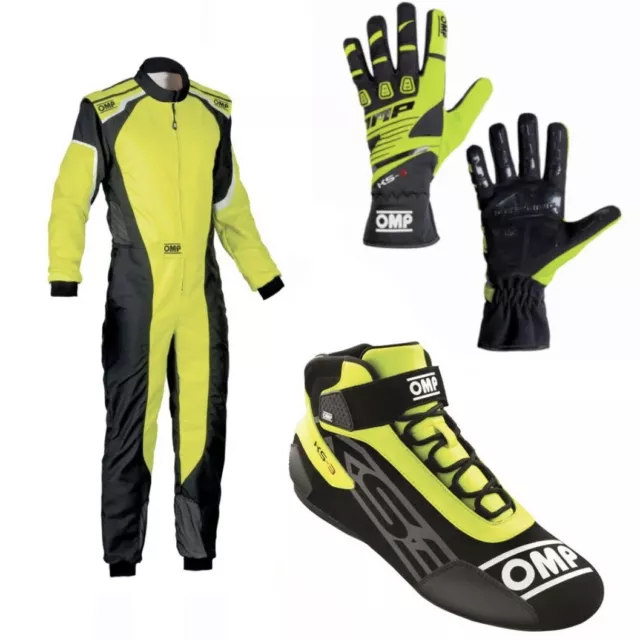 OMP Driver Set Suit Gloves Shoes Bundle for Go Karting and Rally Racing Lime