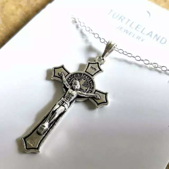 925 Sterling Silver 3D Catholic Crucifix Christian Jesus Christ Cross Necklace