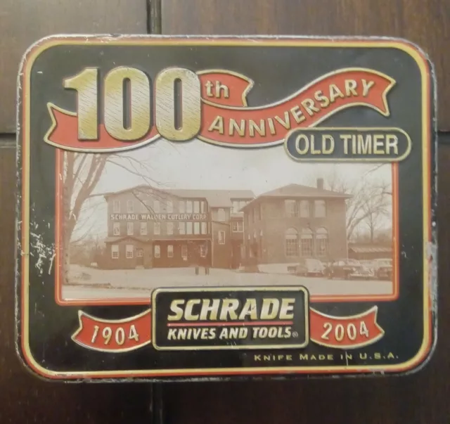 SCHRADE USA OLD TIMER 100th ANNIVERSARY STOCKMAN POCKET KNIFE COLLECTIBLE TIN