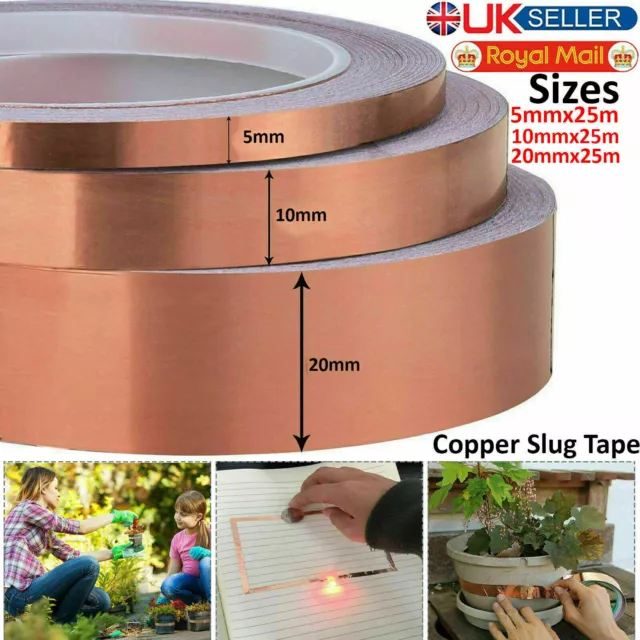 25m Copper Tape - Self Adhesive Slug Repellent For Guitar, Snail & EMI Foil