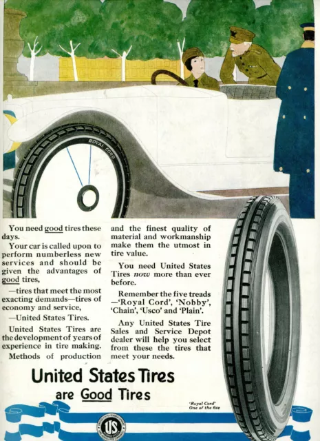 1918 Original United States Royal Cord Tires Ad. U.S. Army Officer. Lg Color Pg