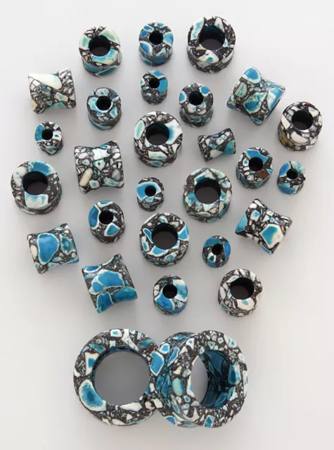 1 Pair 2g Organic Blue Agate Stone Tunnels Plugs Eyelet Ear Two Gauge 6mm