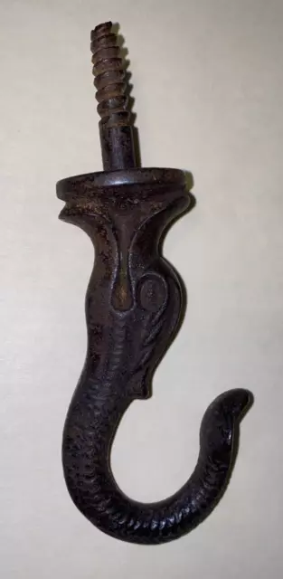 Antique Vtg OLD Ceiling Plant Hook Sea Serpent Fish Cast Iron Bird Cage Hanger