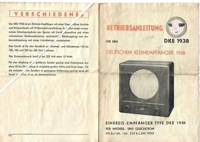 "Ricevitore popolare" manuale d'uso per DKE 11938