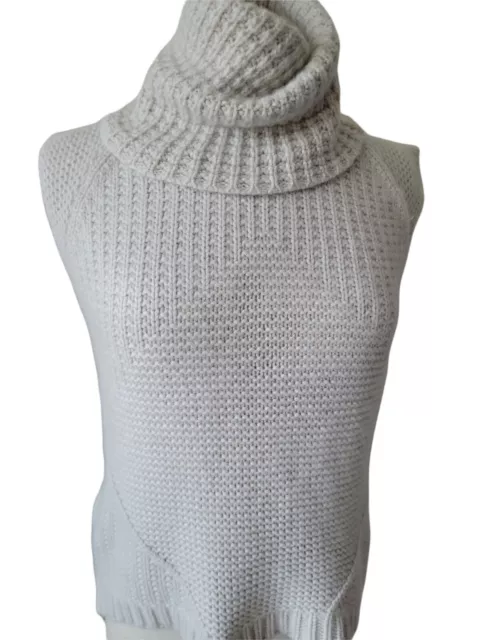 Autumn Cashmere Wool Chunky Knit Sleeveless Oatmeal Khaki Womens Cowl Neck $335