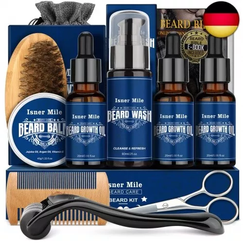 Bartpflege Set für Männer - Bartwuchs Kit mit Bartöl, Bartbürste, Bart Balsam, B