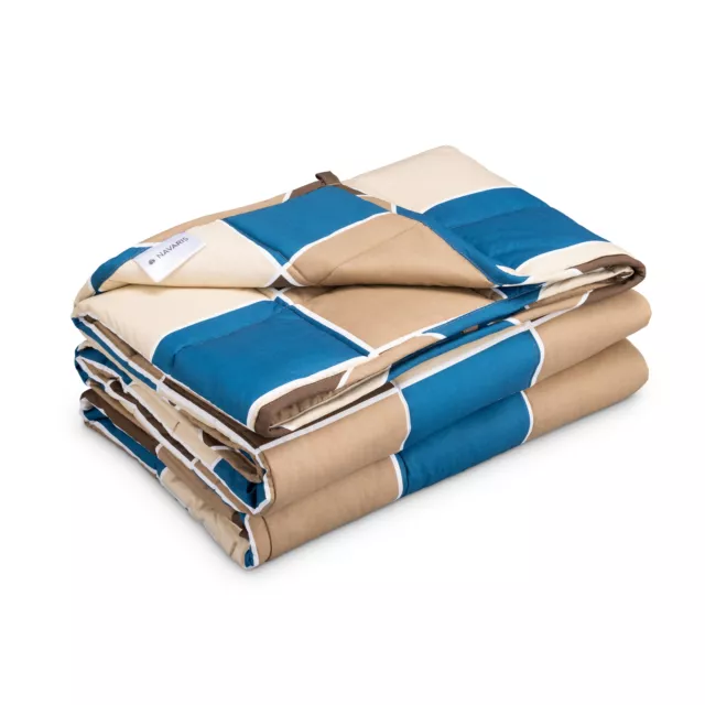 Manta de algodón con peso de 4.8 KG y 1.35 x 2 M con a cuadros en azul y marrón