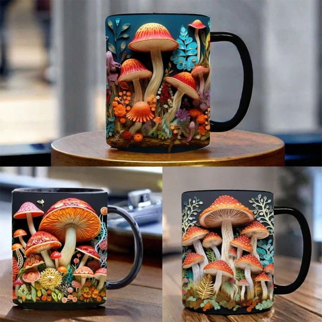LookHUMAN – Tazza In Ceramica 425 Ml Con Motivo Di Funghi Da Giardino – Bianca – Lavabile In Lavastoviglie E Microonde