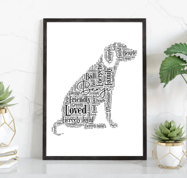 Personalised Beagle Dog Print, Custom Word Art Print, Dog Lover