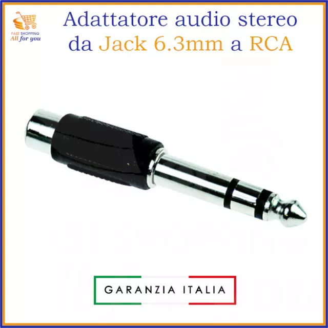 Adattatore rca jack 6.3 stereo x connettore per audio casse da femmina a maschio