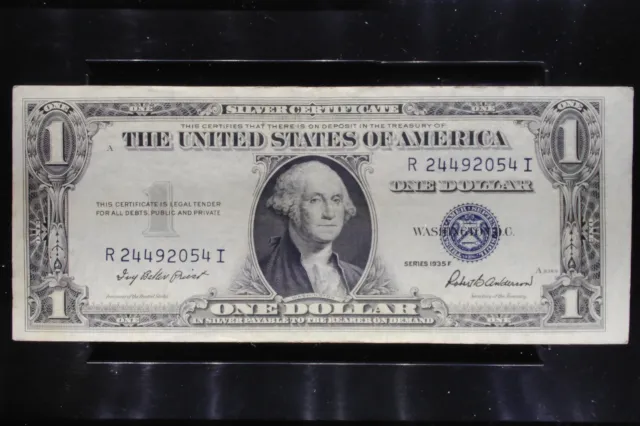 1935-F 1935F $1 Silver Certificate Dollar Bill Blue Seal R 24492054 I XF-AU Erro