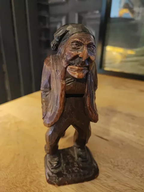 Antique Black Forest Nutcracker Carved As Old Man In Night Cap