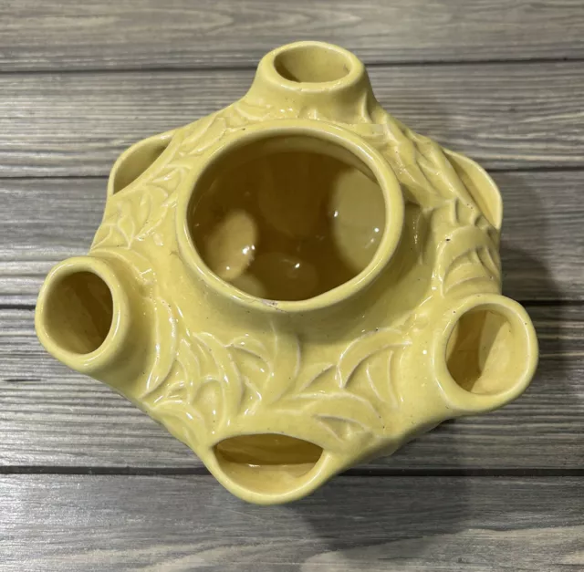 Vintage YELLOW MCCOY EMBOSSED ART POTTERY BOWL STANDING HANGING PLANTER  1949