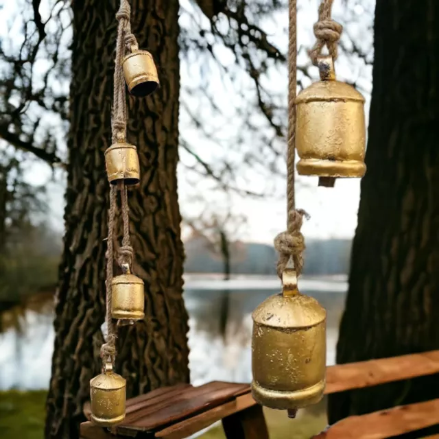 Decoration Harmony Christmas Hanging Cow Bells on Jute Home Garden (Se t of 4)