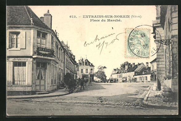 CPA Entrains-sur-Nohain, Place du Marché, Cafe Jeannet 1906