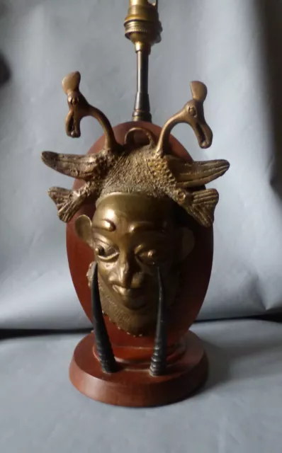 Bronze Masque Bamoun, Cameroun et cornes antilope SteenboK Cabinet de curiosité.