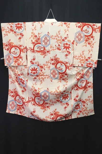 8396D3 Silk Vintage Japanese Kimono Juban Pine Tree Kiku Bellflower
