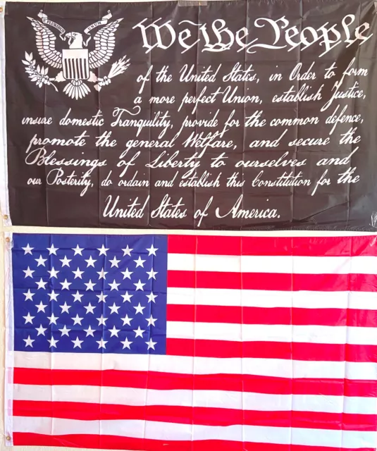 PREAMBLE TO CONSTITUTION & USA FLAG- TWO COMBO EACH FLAG 3x5' 100D POLYESTER-NEW