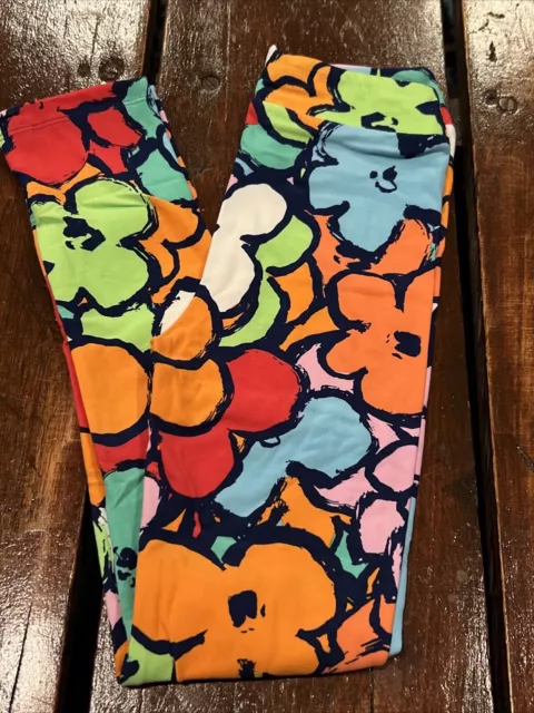 Lularoe A Kids leggings size L/XL New Flowers Blue Pink Orange Large XLarge