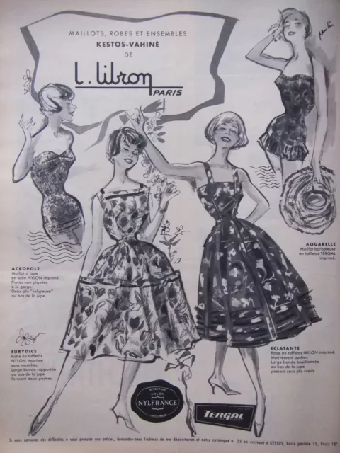 Publicité 1957 Kestos Vahiné Robes Maillots De Bain Acropole - Dessin Paulin