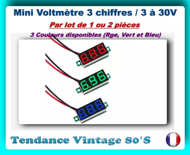 *** 1 Ou 2 Modules Mini Voltmetre 3 Chiffres A Led / 3 A 30V - Rge*Bleu*Vert ***