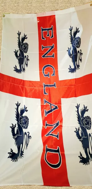 LARGE ENGLAND 4 LIONS FLAG 5ft x 3ft PATRIOTIC ST GEORGE CROSS EURO FOOTBALL