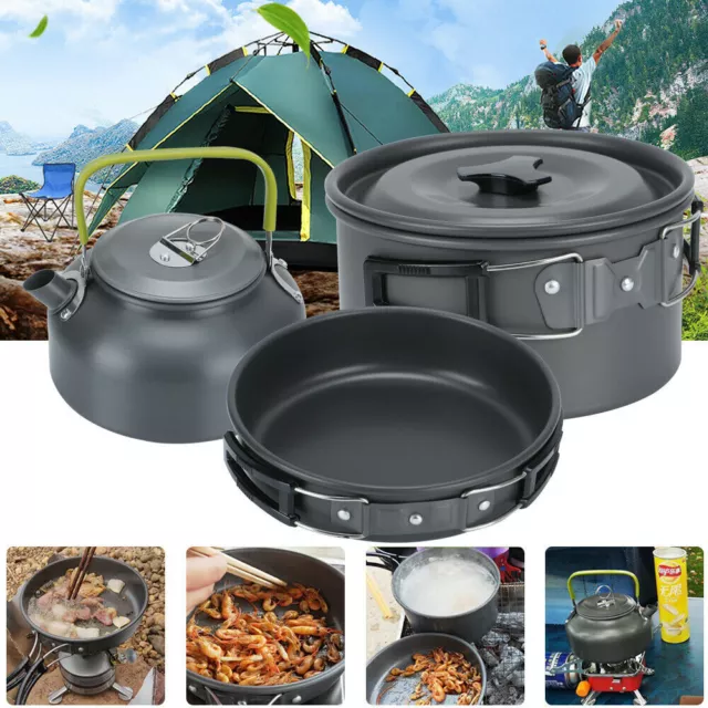 2-3 Person Kochtopf Camping Kochgeschirr Outdoor-Töpfe Bratpfanne Kettle Set