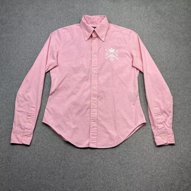 Ralph Lauren Sport Top Womens 8 Pink Oxford Embroidered Crown Equestrian Shirt