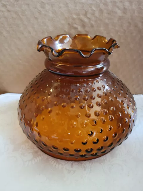 Vintage Amber Glass Hobnail Ruffled Hurricane Student 6 3/4" Fitter Lamp Shade