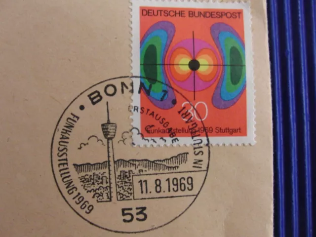 2 Kuvert mit Briefmarken BRD 1969 1 x Michel-Nr. 599, 2 x 602, Sonderstempel 3