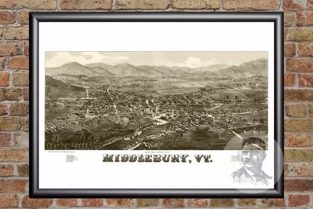 Vintage Middlebury, VT Map 1886 - Historic Vermont Art Old Victorian Industrial