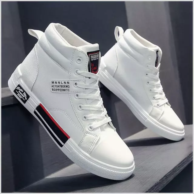 Zapatos Informales Blancos Para Hombre Zapatillas De Cuero Moda Deportivos Cómodas