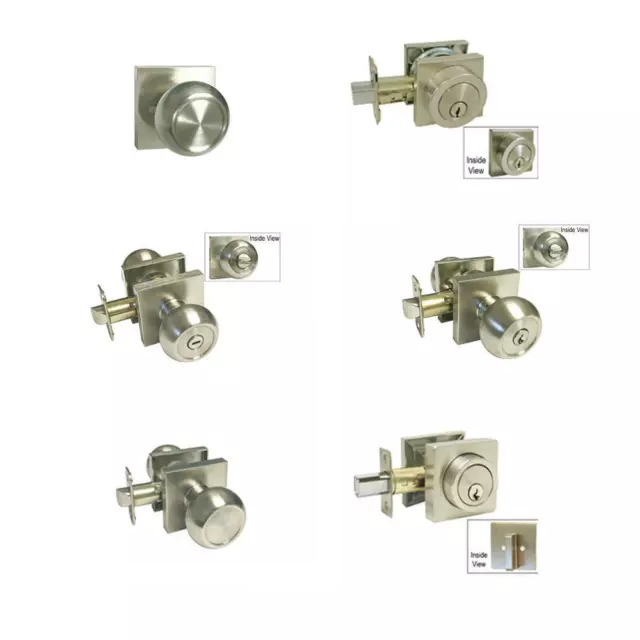 Satin Nickel Square Plate door locks Knobs Keyed entry privacy passage deadbolt