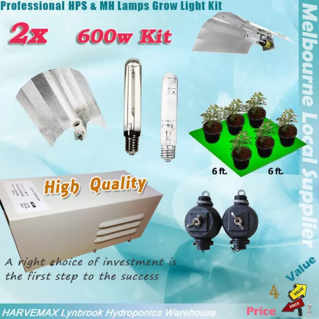 [2x] Sets of HYDROPONICS 600W Lighting Kit MH HPS Ballast Grow Light Hood Kit