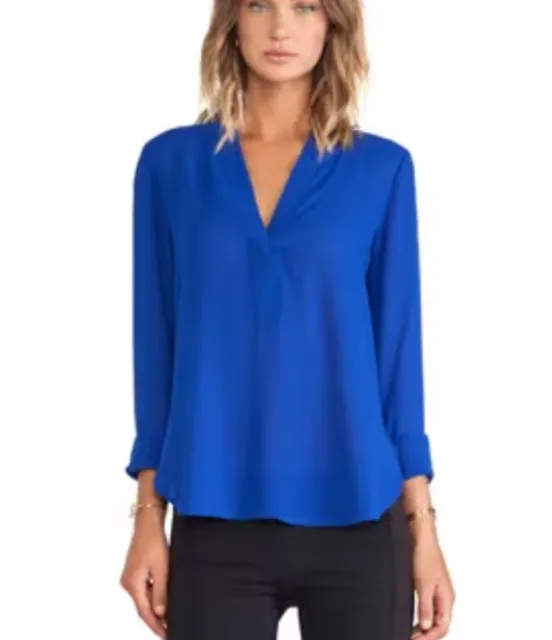 Vince Trapunto Long Sleeve Blouse in Cobalt Size 10 V Neck