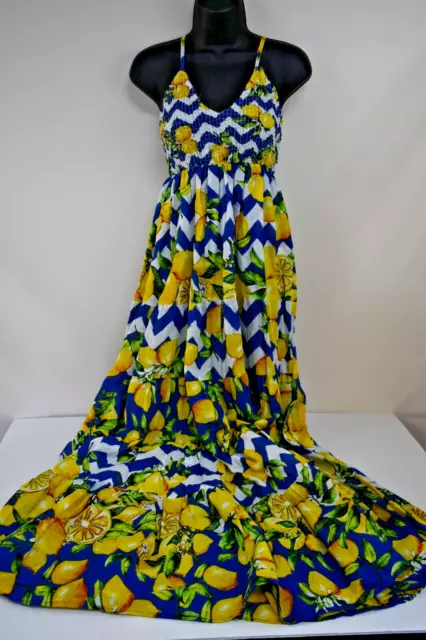 Antica Sartoria 2023 Lemons &  Blu Adj Straps Smocked Top Long Dress Nwt Os