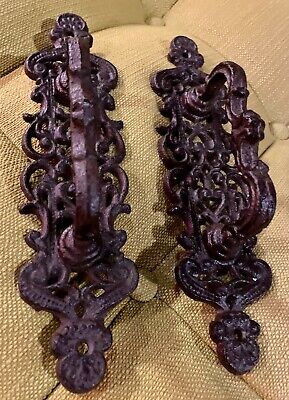 2 Cast Iron Antique Style Barn Door Gate Pulls Shed Armoire Cabinet Handles 9.5"