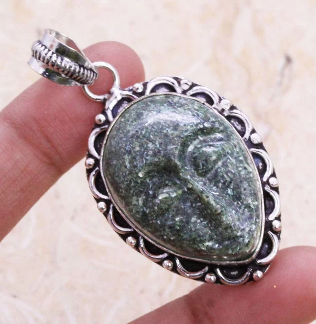 Goddess Face 925 Silver Plated Handmade Pendant of 2" Ethnic Gift