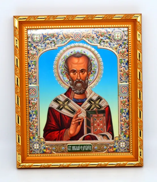 Ikone heiliger Nikolaus икона святой Николай чудотворец освящена 20,5x18x1,7 cm