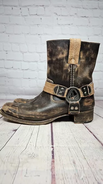 Bed Stu Cobbler Series Harnes Distressed Leather Moto Boots Women's Size 8.5