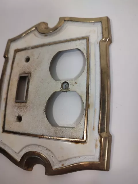 Vintage Mid Century Modern Metal White Combination Switch & Outlet Cover 3