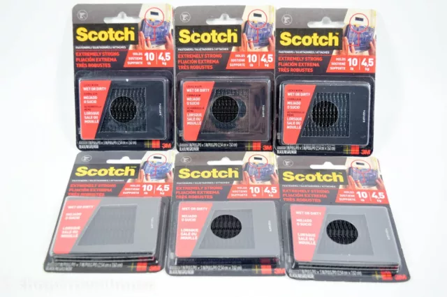 6 packs 3M Scotch Extremely Strong Fasteners BLACK  Holds 10lbs Indoor/Outdoor