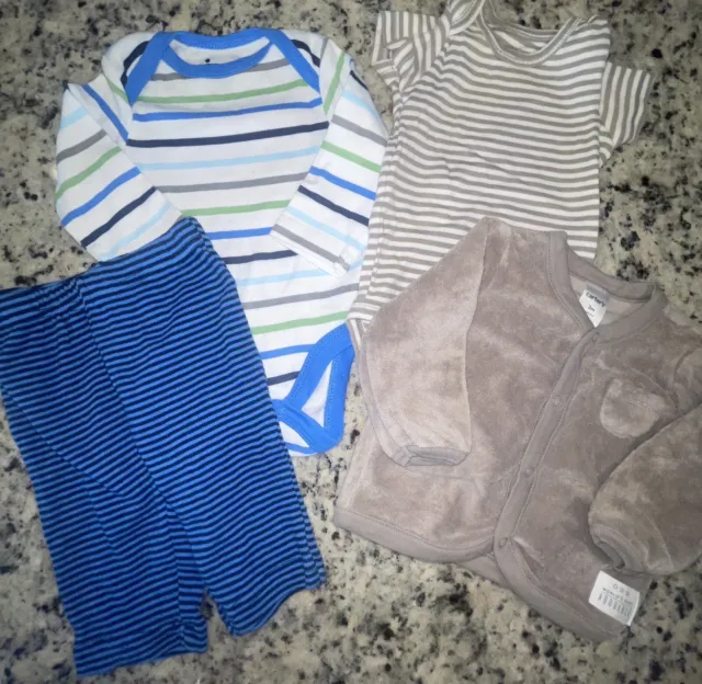 Baby Boys Infants 0-3, 3 Months 4 Piece Lot ~ Carters ~ One Pieces ~ Sets