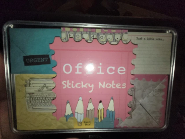 Office Sticky Notes in Metal Tin by Life Canvas ~Small Assorted Message Papers