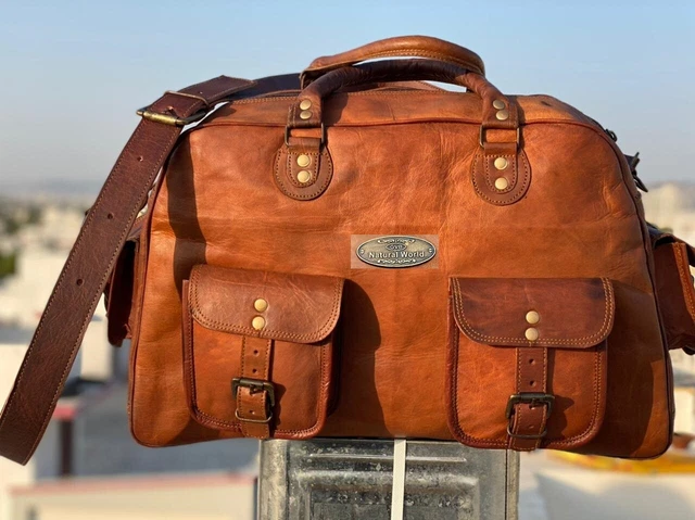 Vintage Cuir Véritable - Sac De Lavage-Trousse De Toilette Voyage-Sac